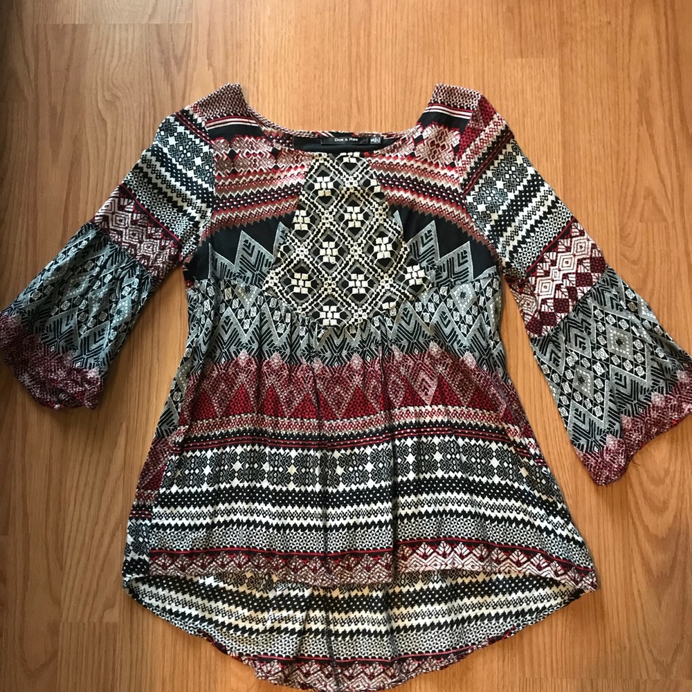 Red and black shirt with bell sleeves